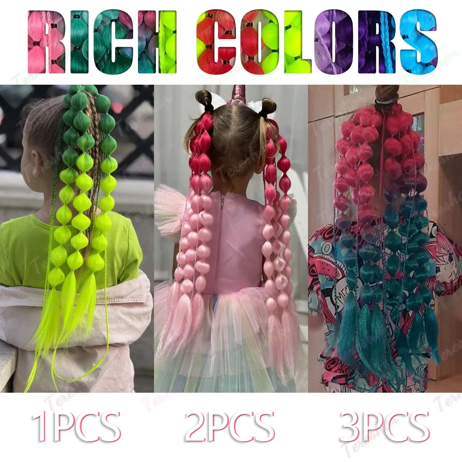 2-Piece Colored Bubble Ponytail Extensions for Festivals and Parties - 5