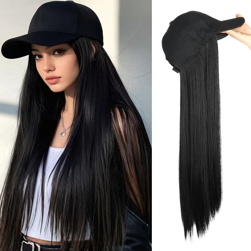 24-Inch Long Straight Hair Baseball Cap Wig for Effortless Style - 1