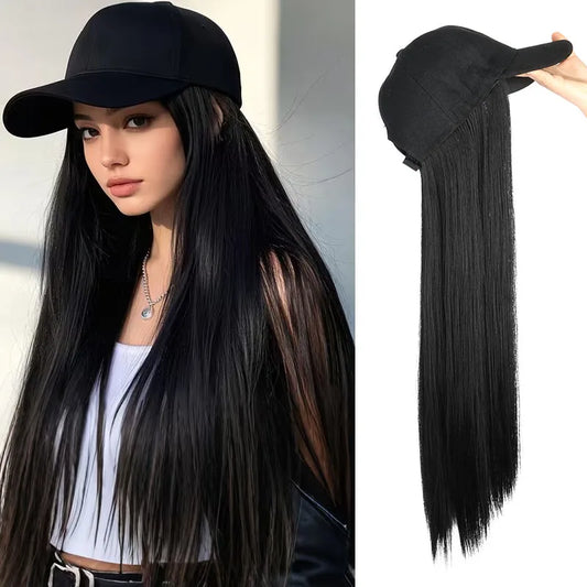 24-Inch Long Straight Hair Baseball Cap Wig for Effortless Style