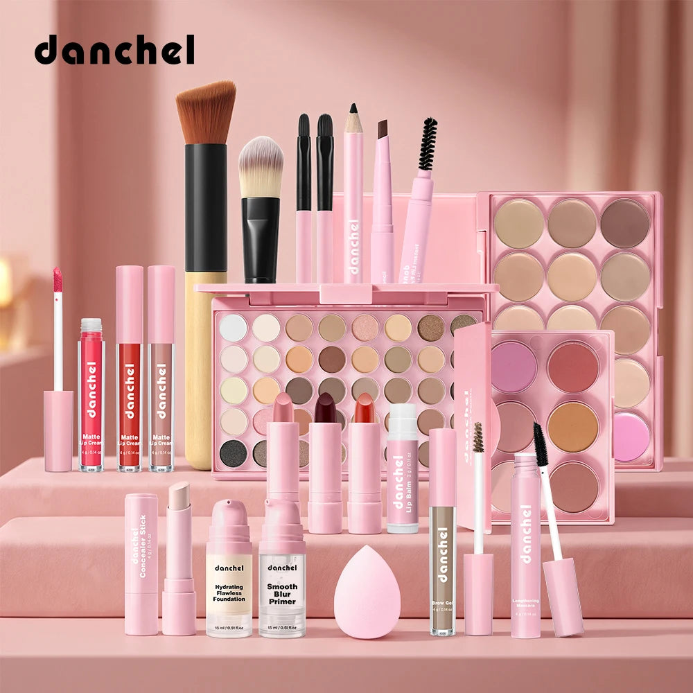 All-in-One Full Face Makeup Kit with Cosmetic Palette and Brush Set - 1