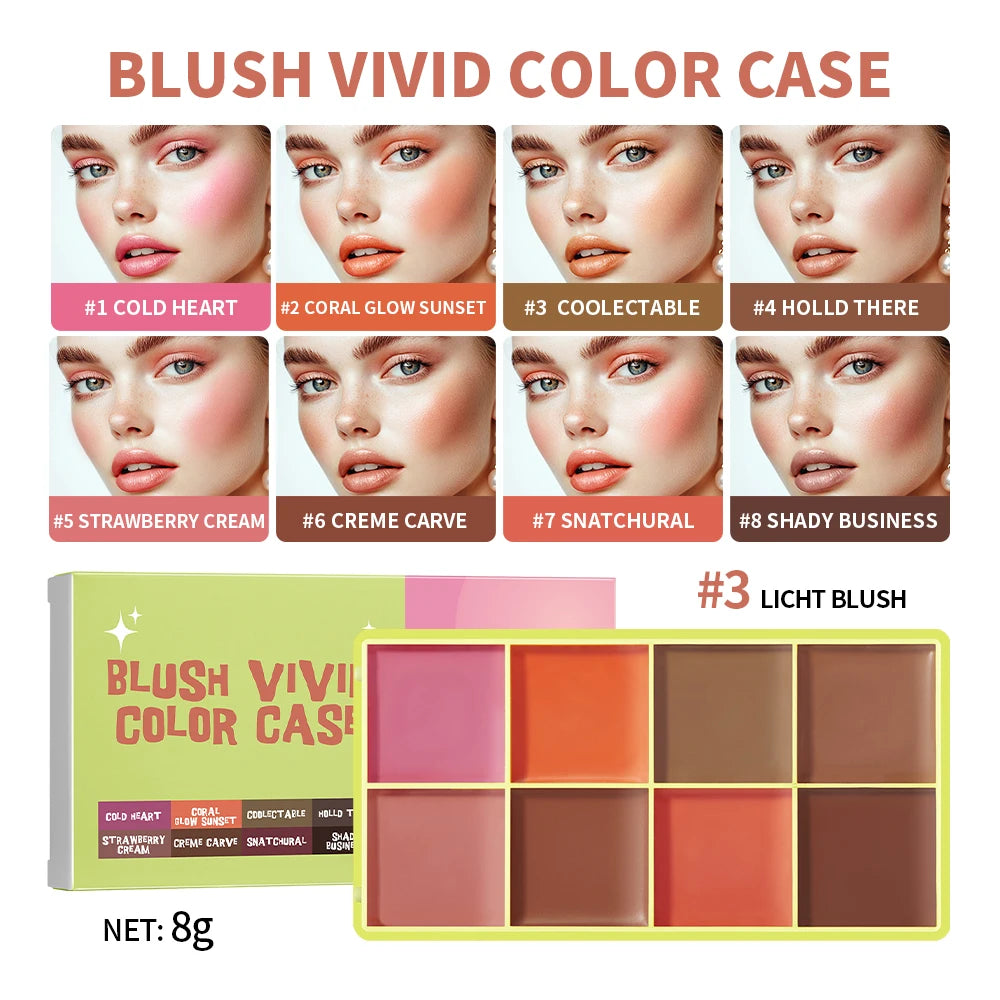 8-Color Cream Blush and Contouring Makeup Palette for Flawless Skin