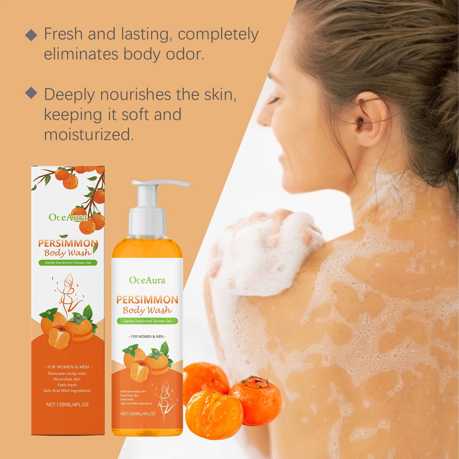 Persimmon Exfoliating Body Wash for Natural Odor Removal and Oil Control - 5