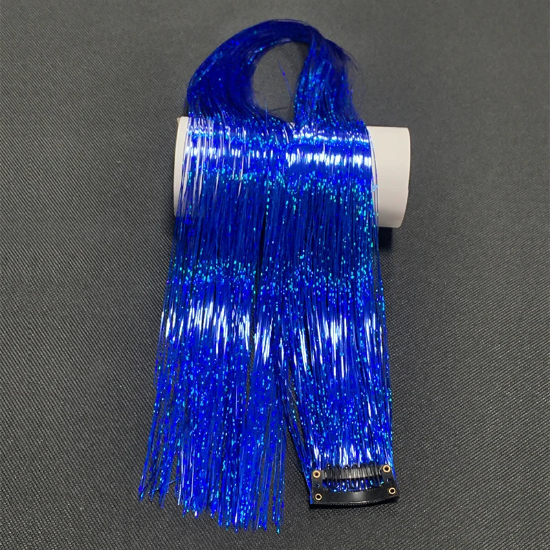 Rainbow Glitter Tinsel Hair Extensions Clip In for Party and Daily Style - 15