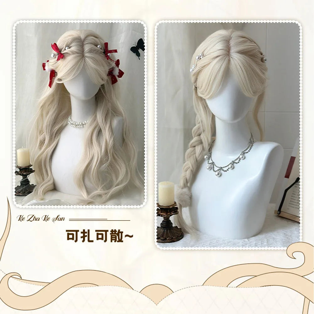 Long Wavy Blonde Cosplay Wig with Bangs - 8