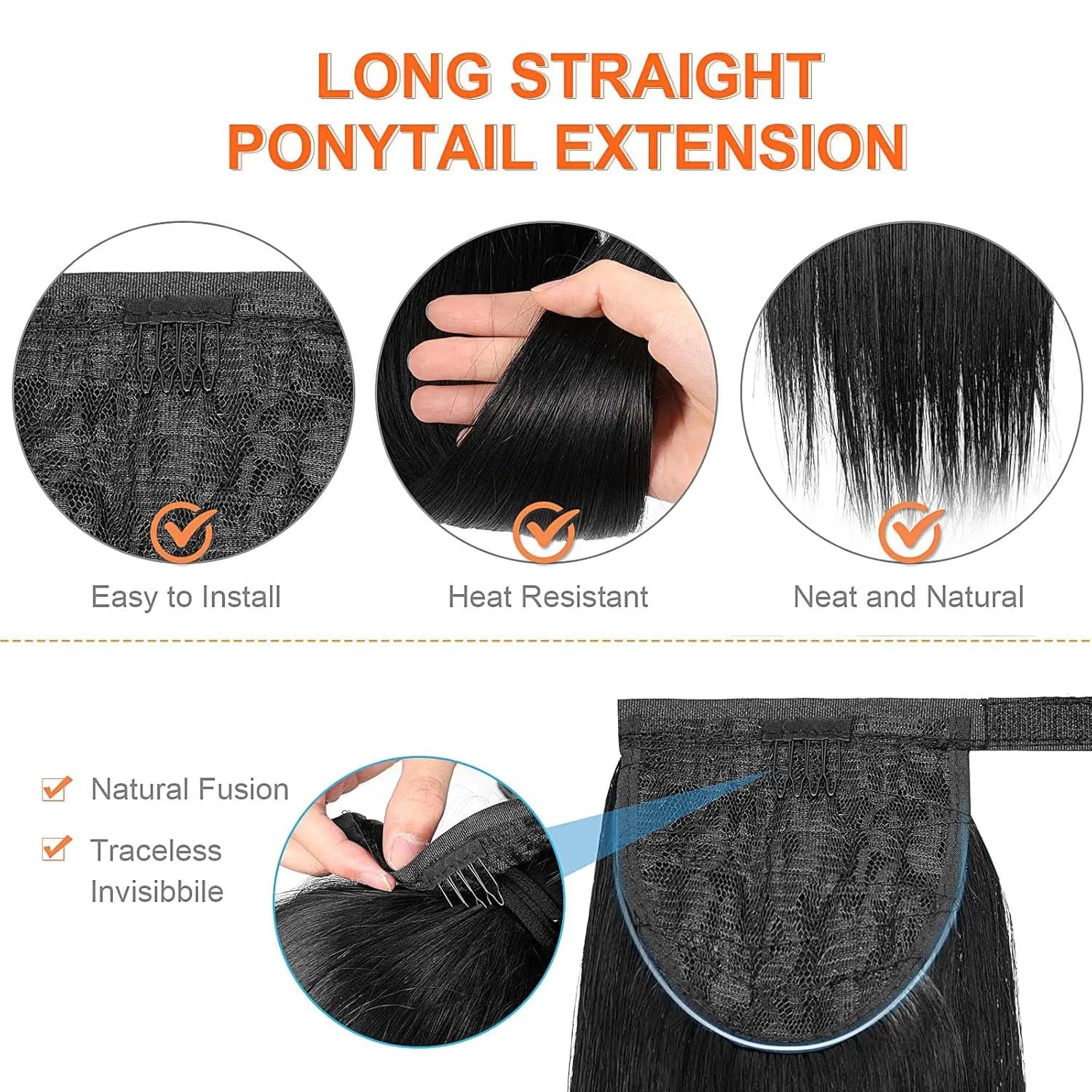 24 Inch Long Straight Wrap Around Ponytail Hair Extension for Women - 3