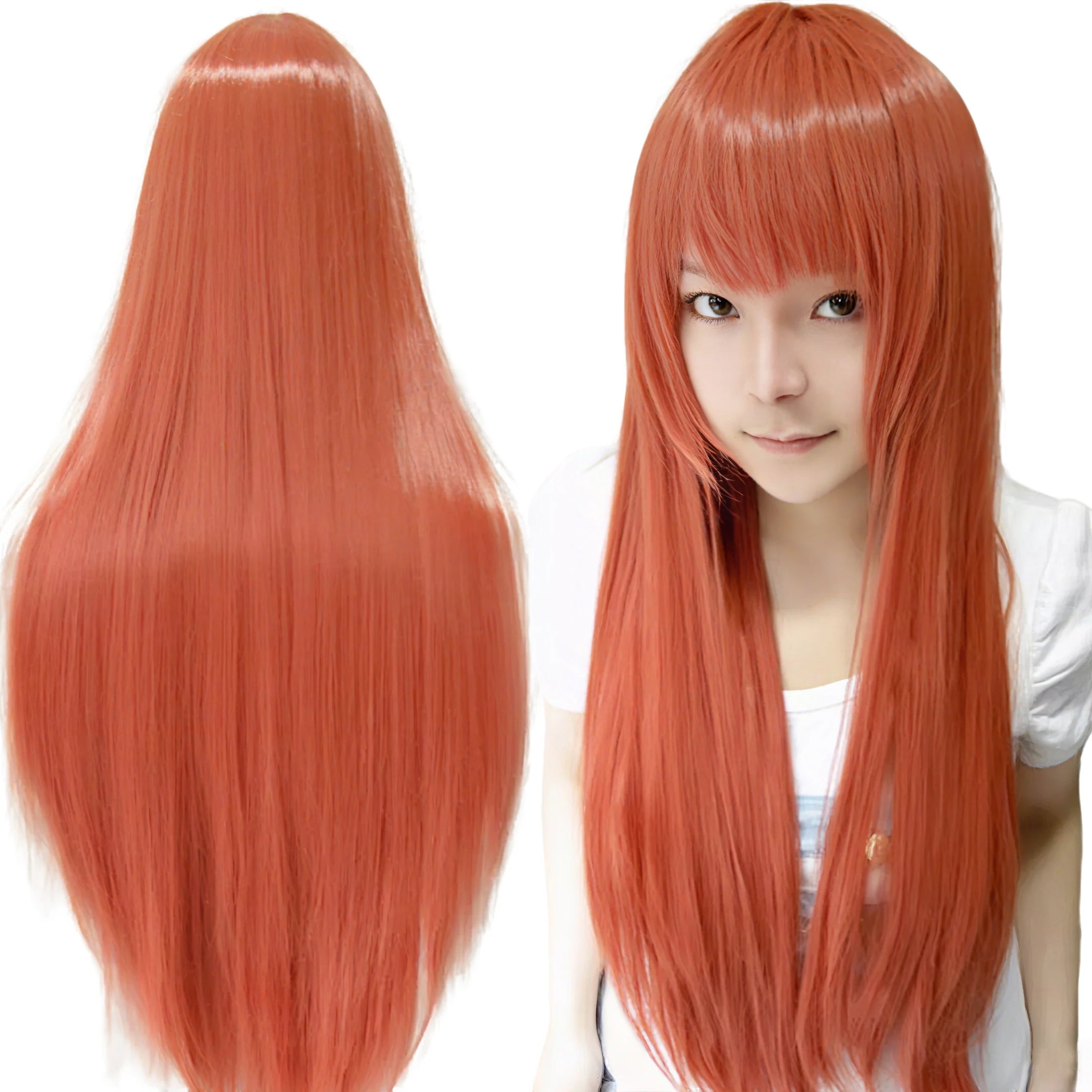 Long Straight Orange Anime Cosplay Wig - 4
