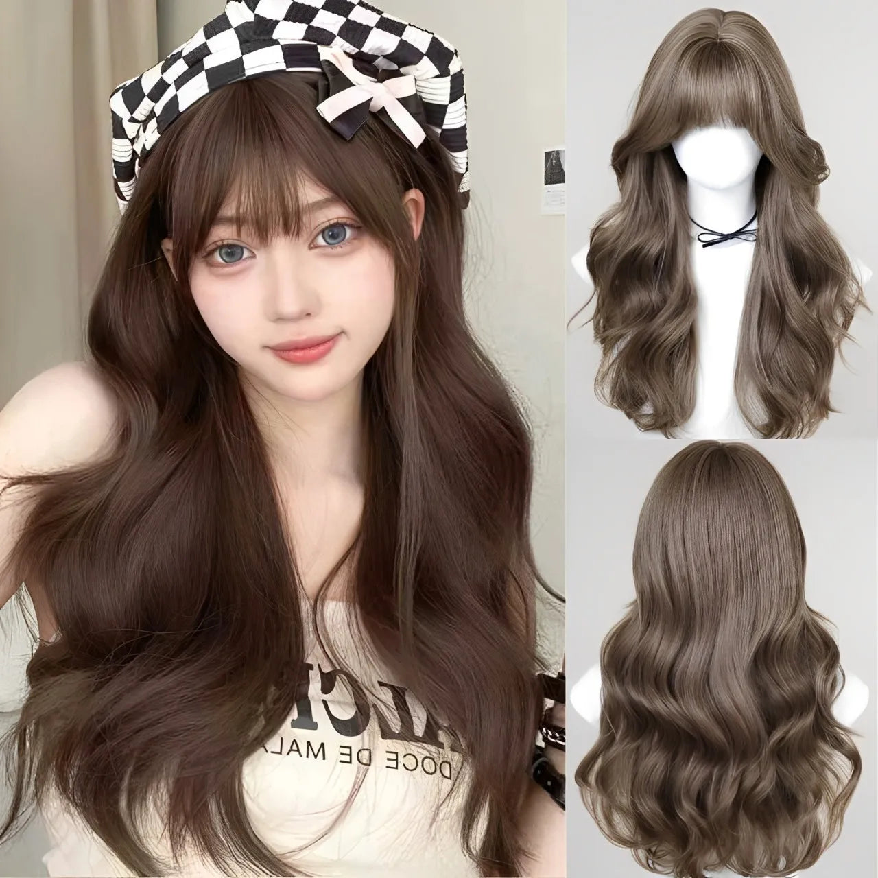 Wavy Brown Cosplay Wig with Curly Pigtails for Costume Parties - 42
