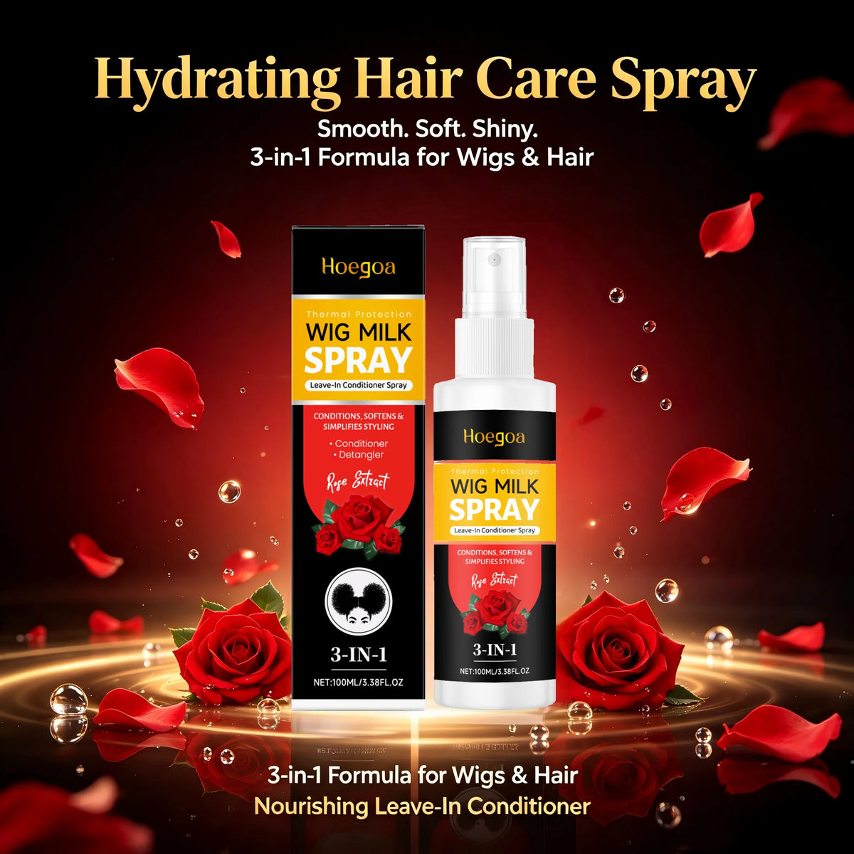 3-in-1 Rose Leave-In Conditioning Spray for Wigs and Natural Hair