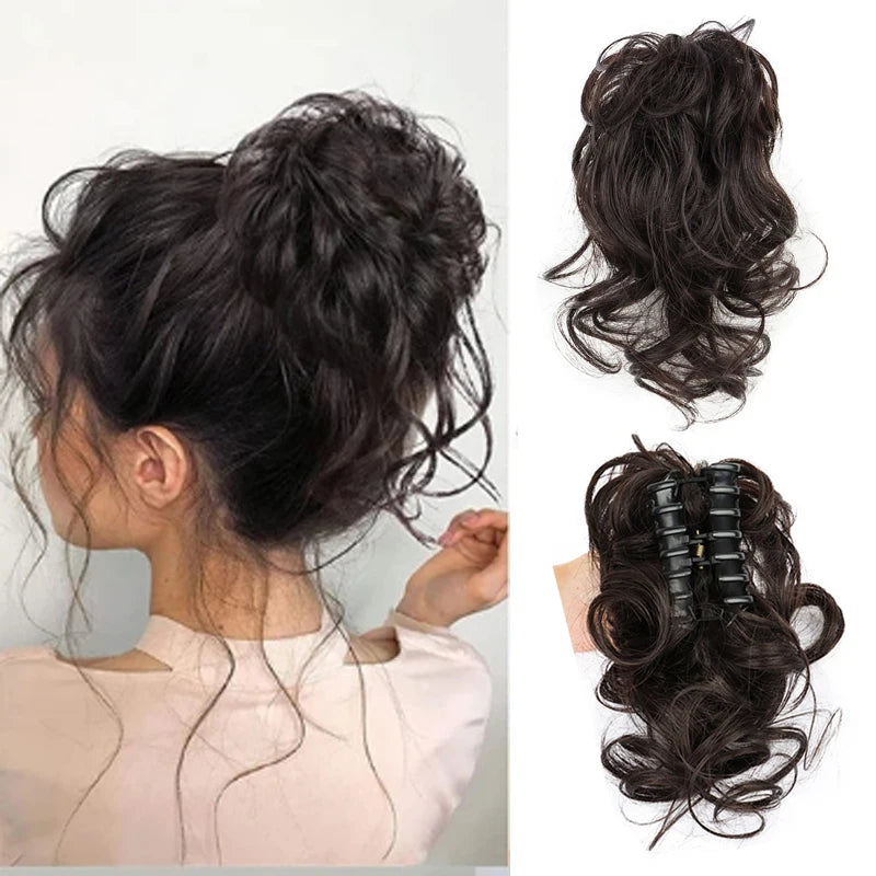 Messy Wavy Claw Clip Hair Bun Extension for Instant Volume