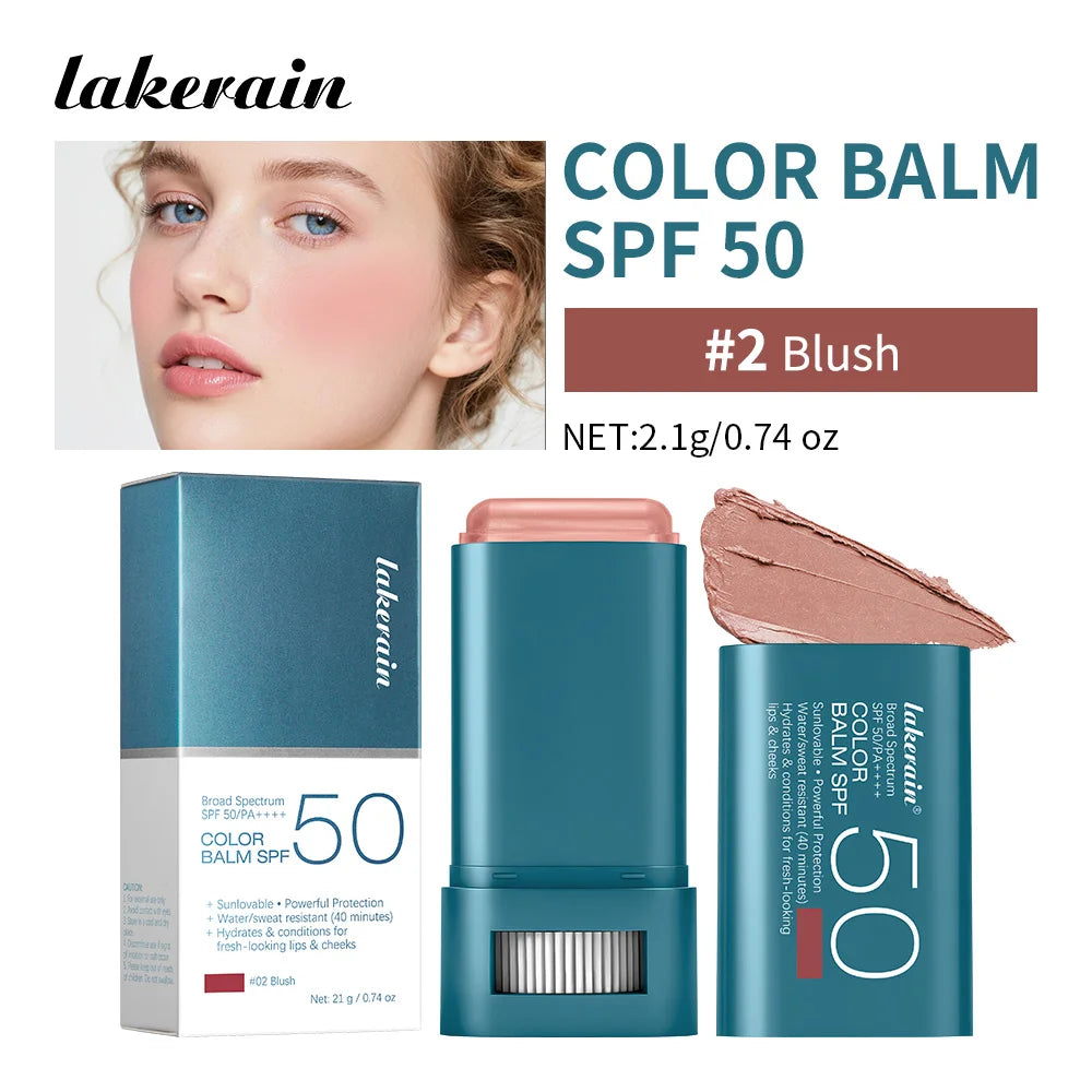Tinted Sunscreen Blush Stick with SPF 50 for Face Lips and Cheeks