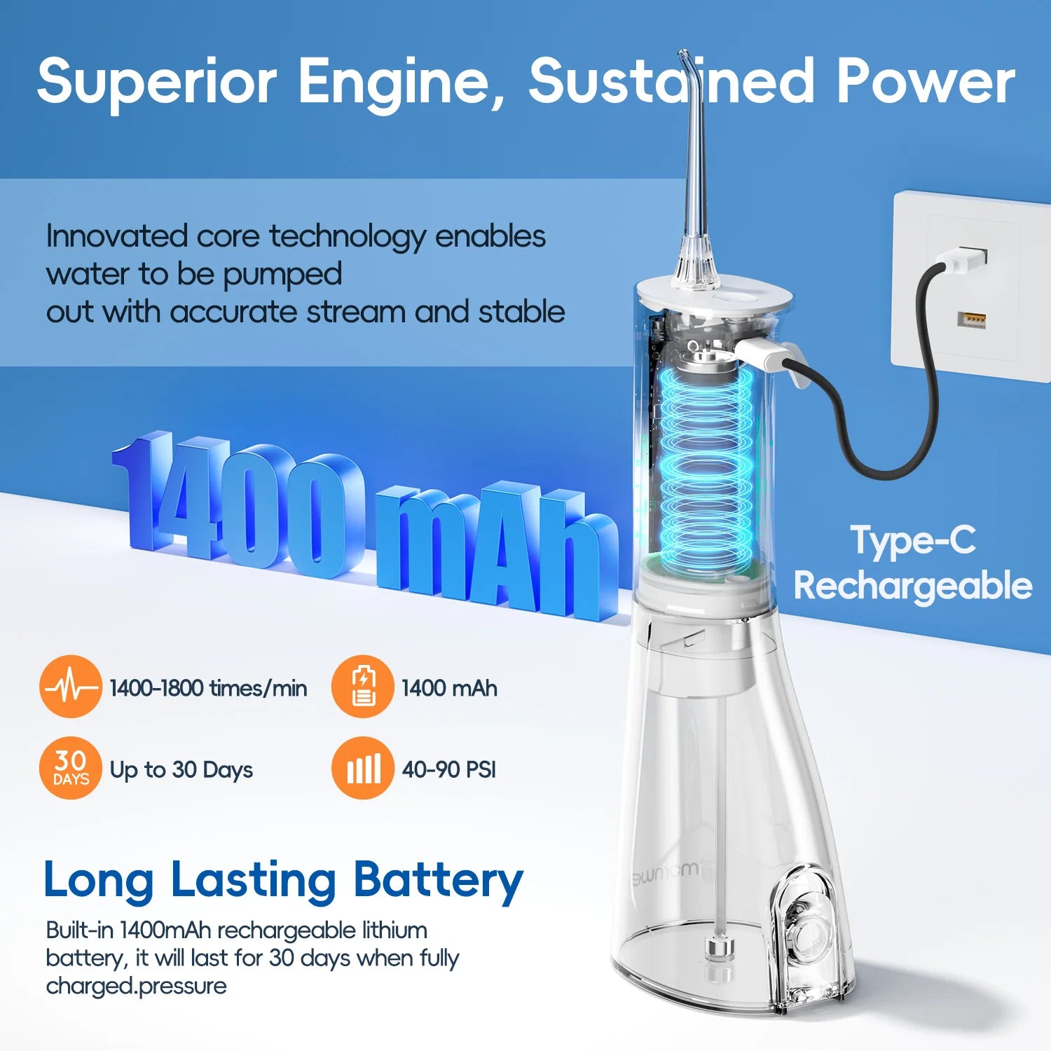 Portable Rechargeable Electric Water Flosser for Teeth Deep Cleaning - 3