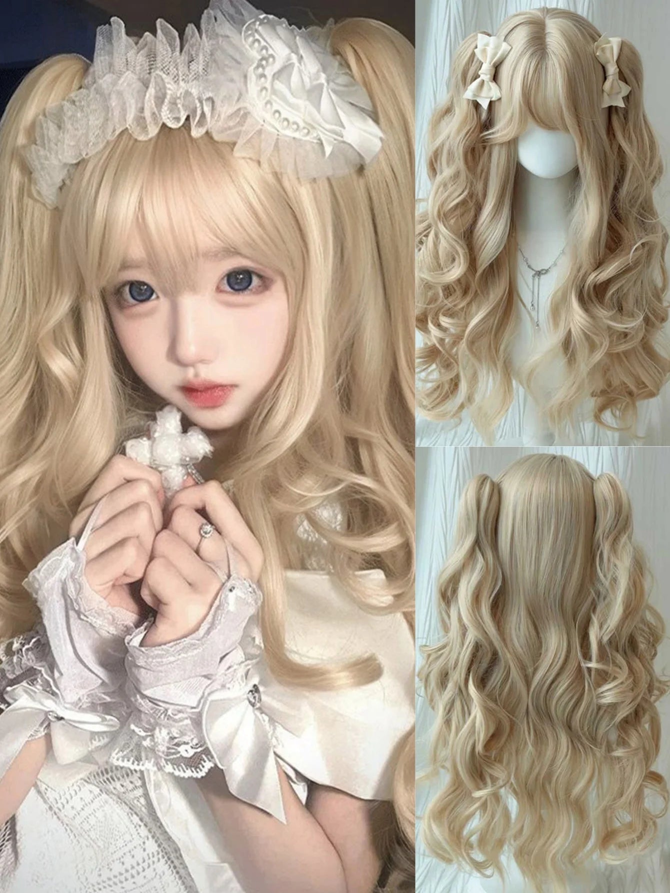 Long Wavy Blonde Cosplay Wig with Bangs - 7