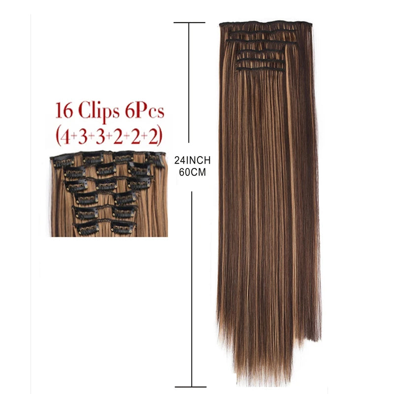 24 Inch Long Straight Synthetic Clip-In Hair Extensions