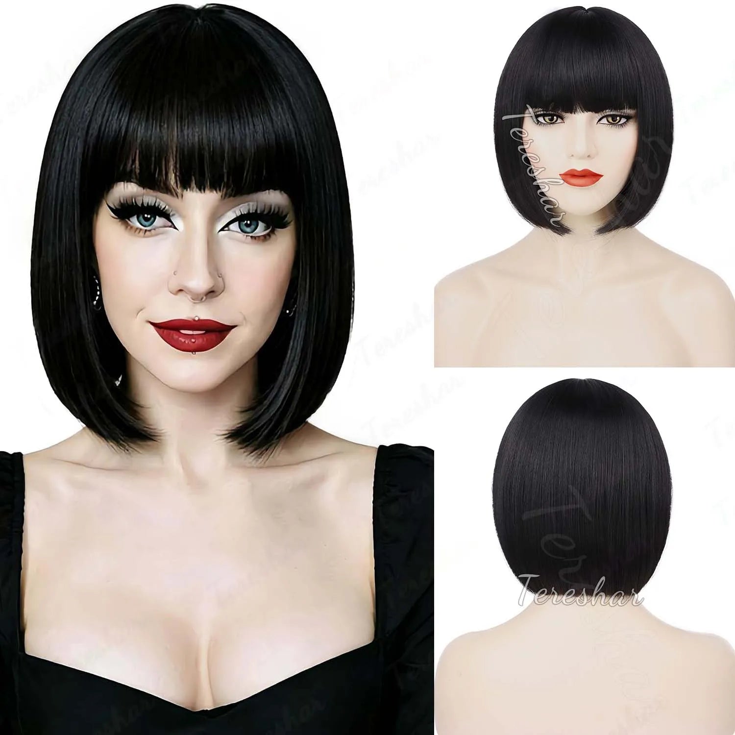 Short Straight Bob Wig with Bangs for Daily Wear and Cosplay - 23