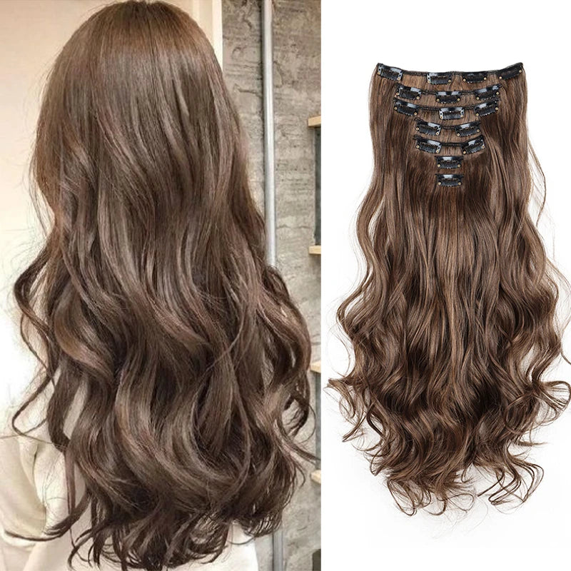 Wavy Curly Clip-In Hair Extension Set for Women - 7