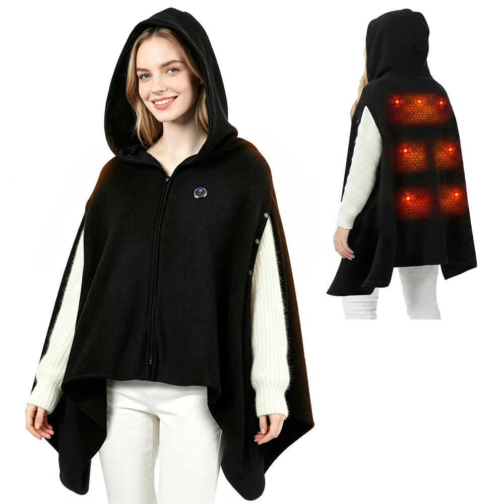 USB Powered Graphene Heated Hooded Shawl for Home and Office Comfort