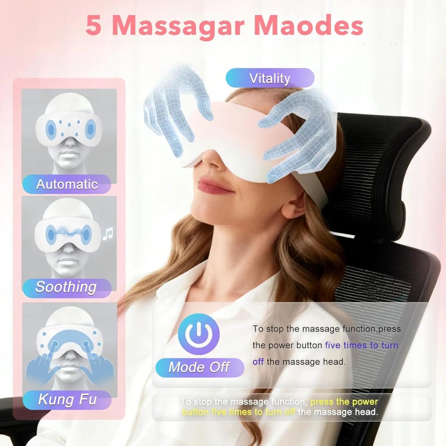 Smart Eye Massager with Cooling and Vibration for Fatigue Relief - 4