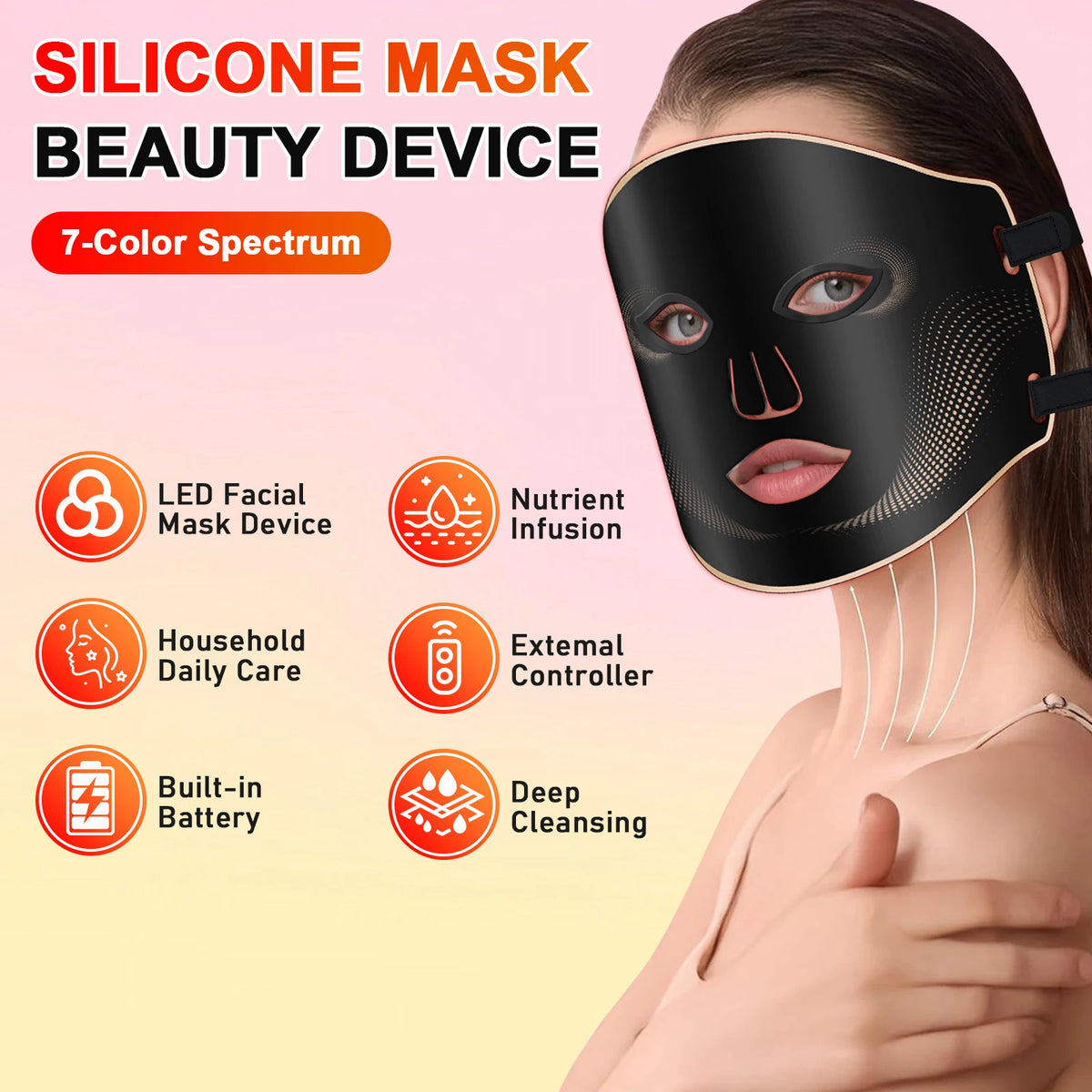 7-Color LED Silicone Facial Mask for Anti-Aging and Skin Rejuvenation