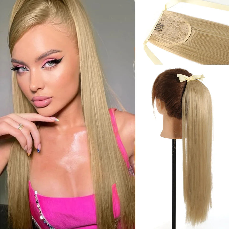 22-Inch Long Straight Wrap Around Ponytail Extension