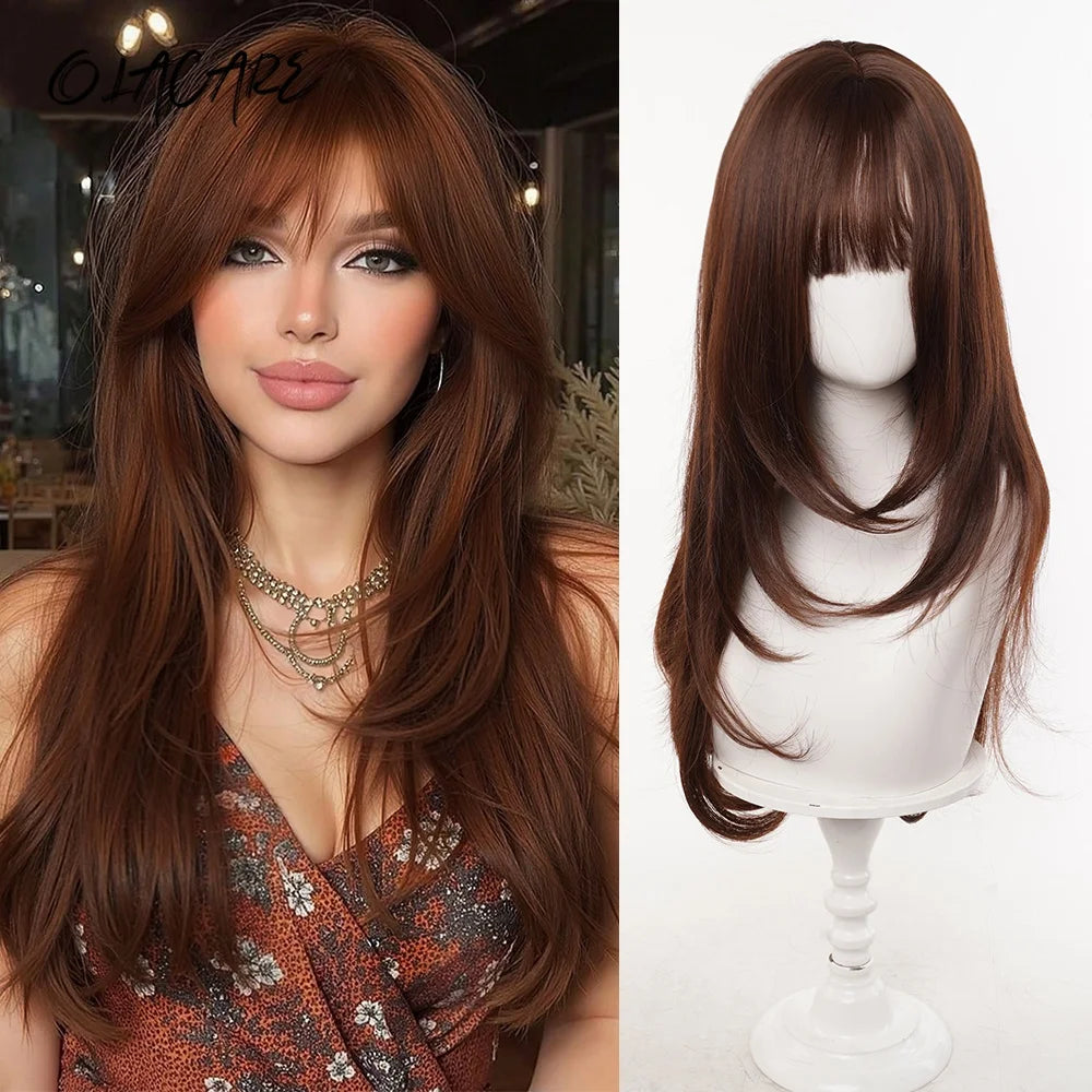 24 Inch Long Pink Cosplay Wig with Bangs