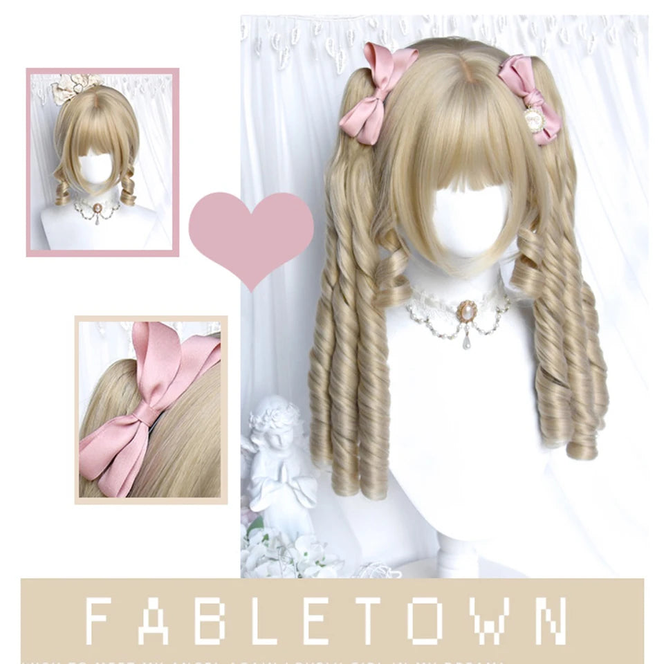 Long Wavy Blonde Cosplay Wig with Bangs