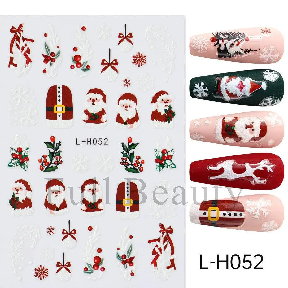 Festive 3D Christmas Nail Art Stickers for Holiday Manicure Decorations