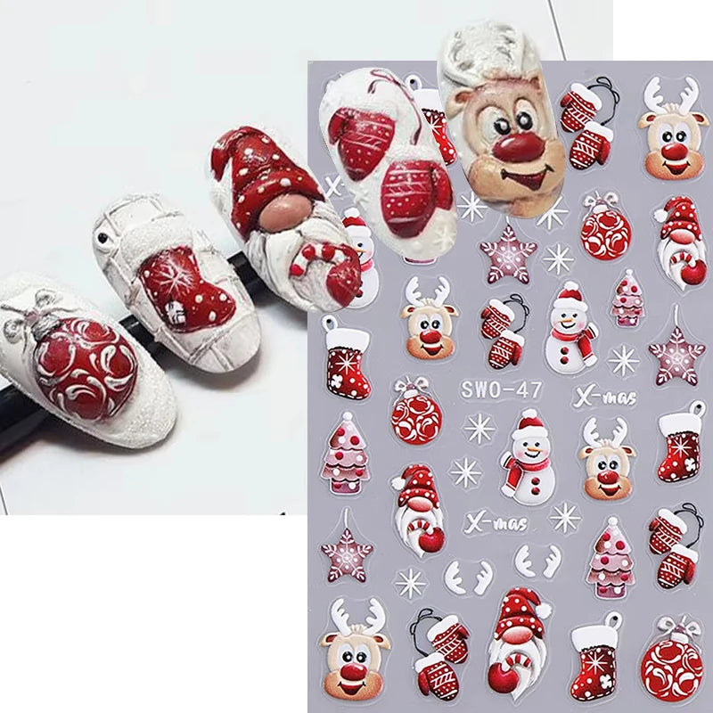 Festive Christmas Cartoon Self-Adhesive Nail Art Decal Stickers - 3