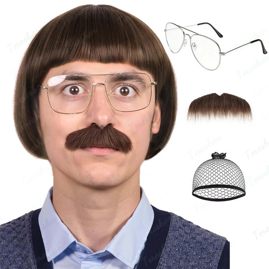 Men's 60s 70s Bowl Cut Wig Set for Cosplay and Parties