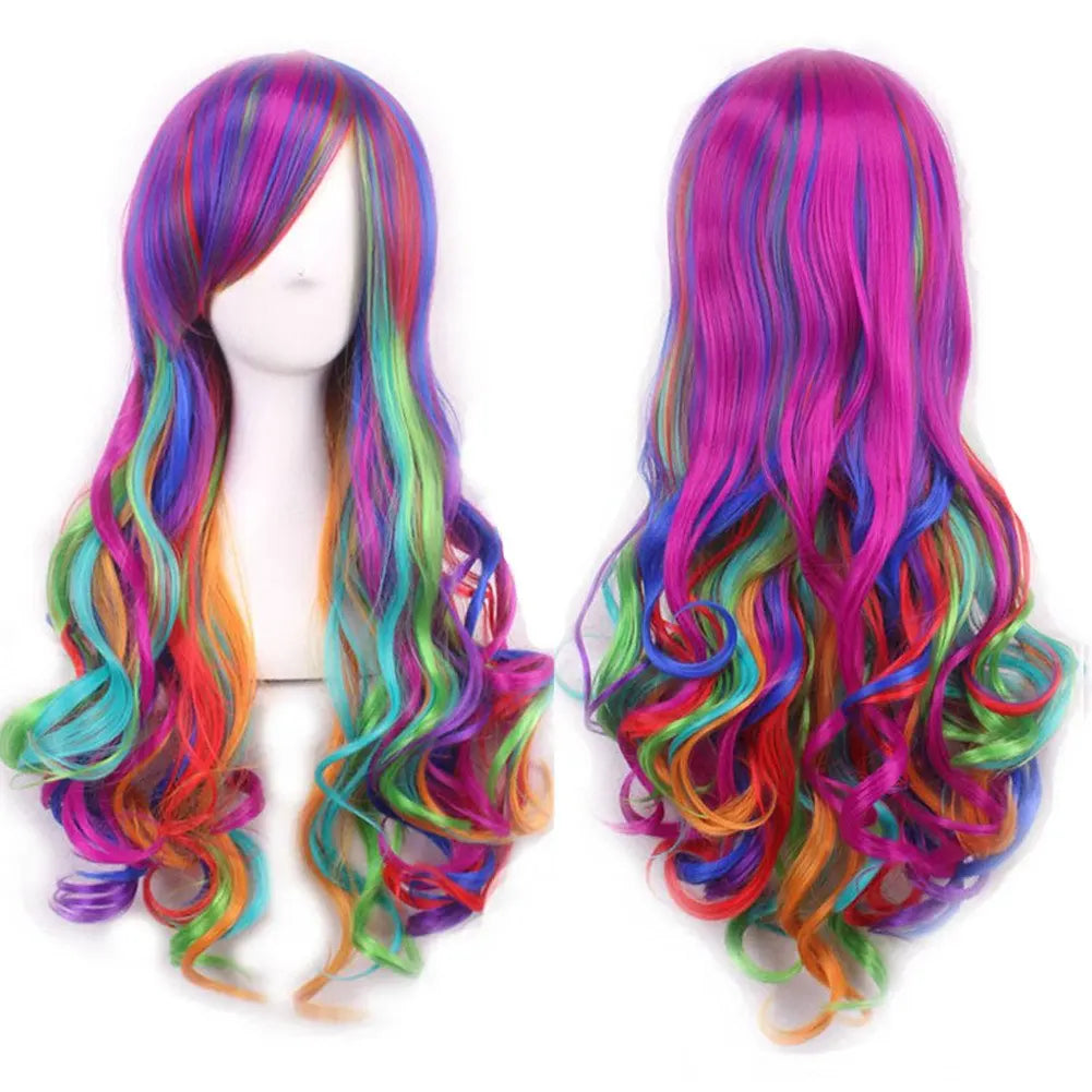 Long Ombre Rainbow Cosplay Wig with Bangs