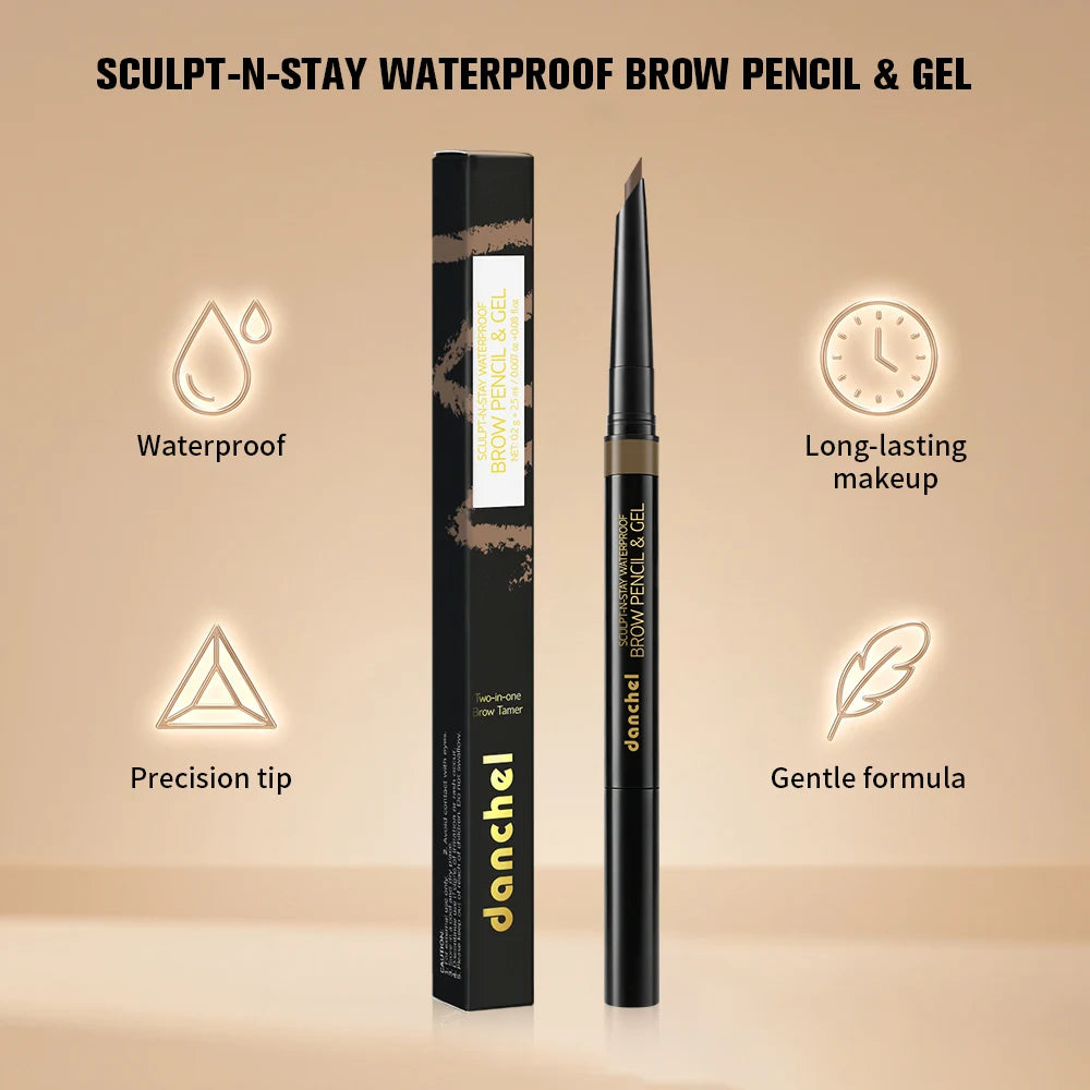 2-in-1 Waterproof Eyebrow Pencil and Gel for Natural Smudge-Proof Brows