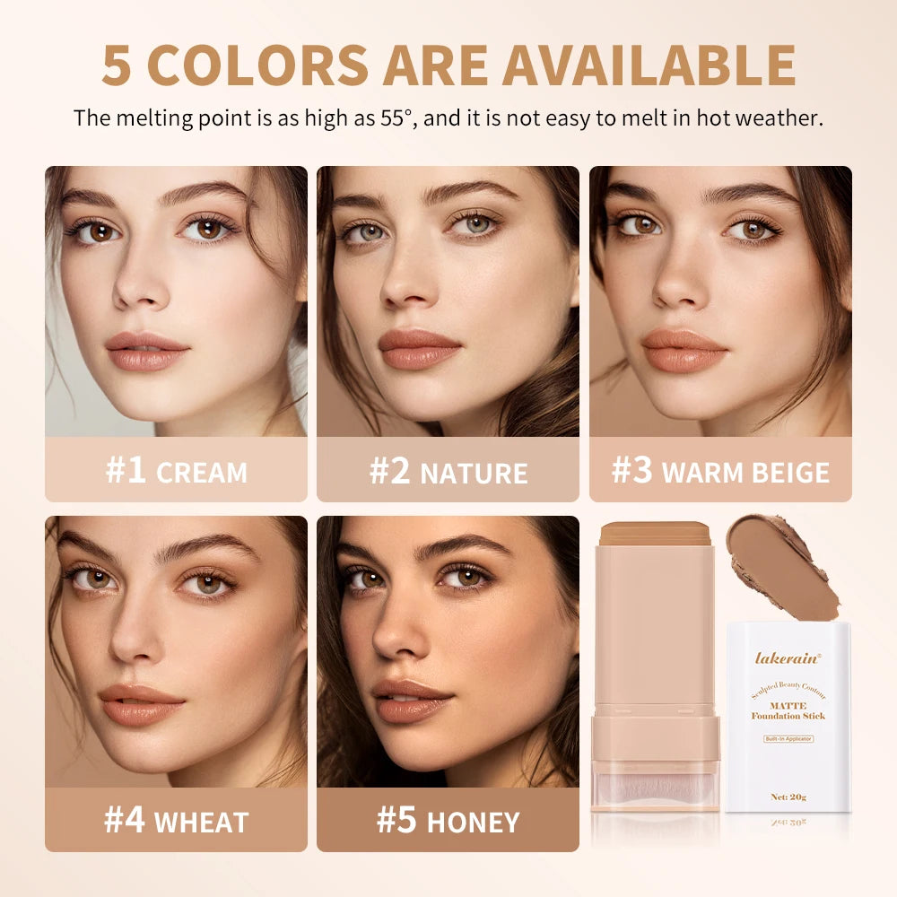 Matte Foundation Stick with Built-in Blending Brush for Flawless Coverage