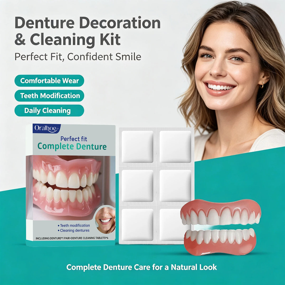 Cosmetic Denture Kit for Covering Missing or Stained Teeth