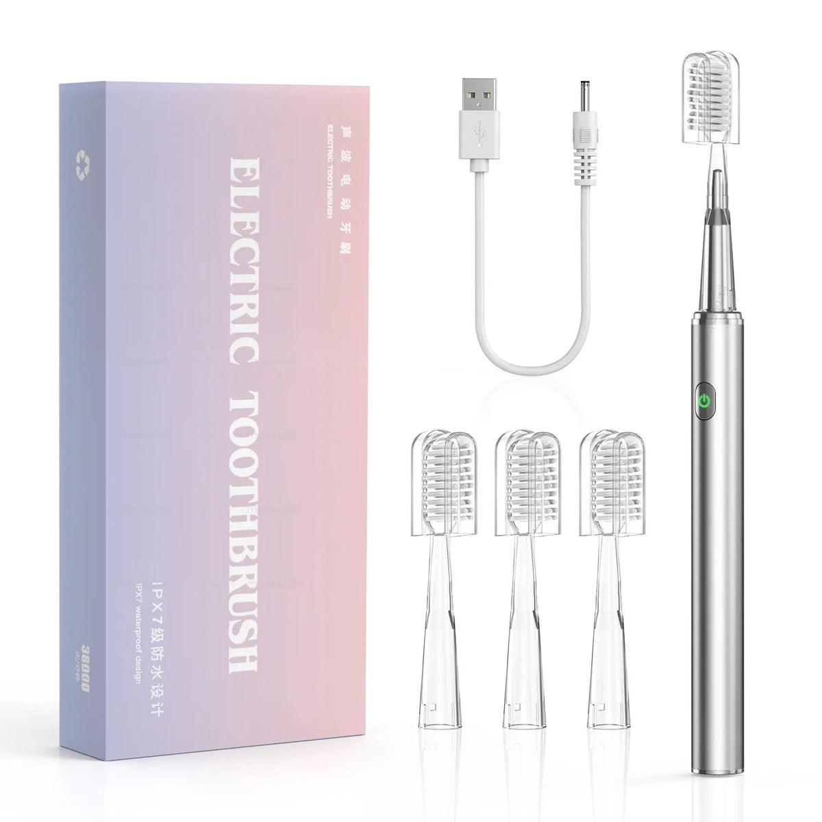 Rechargeable Acoustic Sonic Electric Toothbrush with 4 Replacement Heads