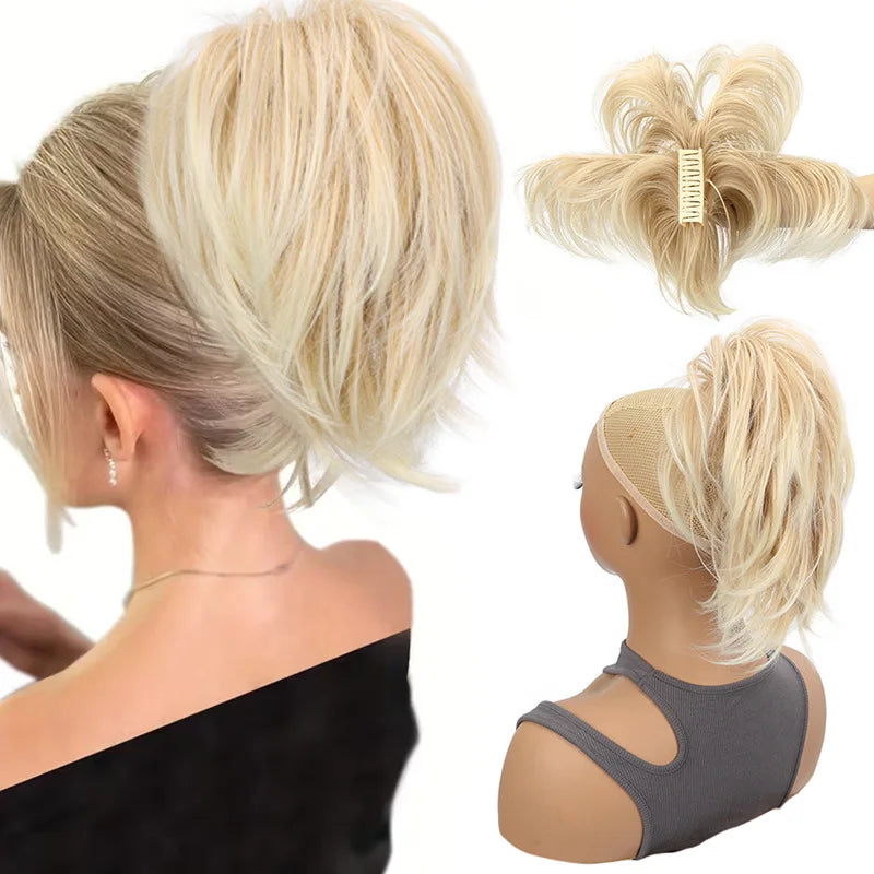 Short Layered Straight Claw Clip Ponytail Extension for Women