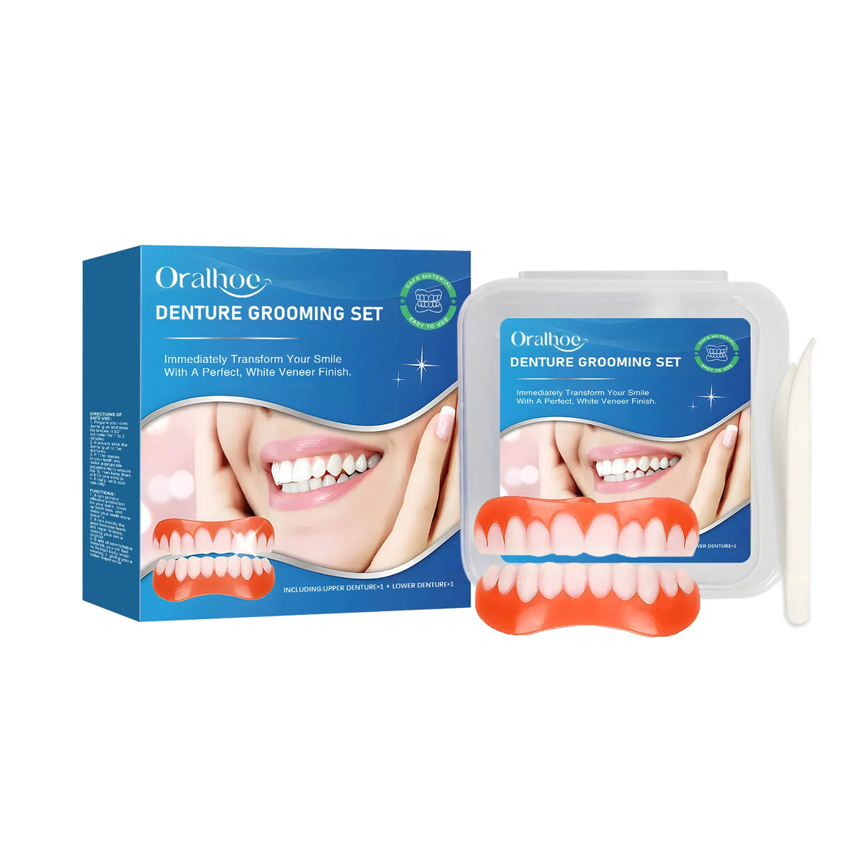 Snap-On Silicone Denture Set for Instant Smile Transformation