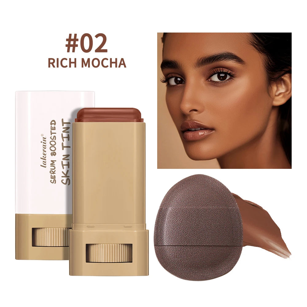 Serum Boosted Skin Tint Foundation Stick with Puff for Natural Makeup