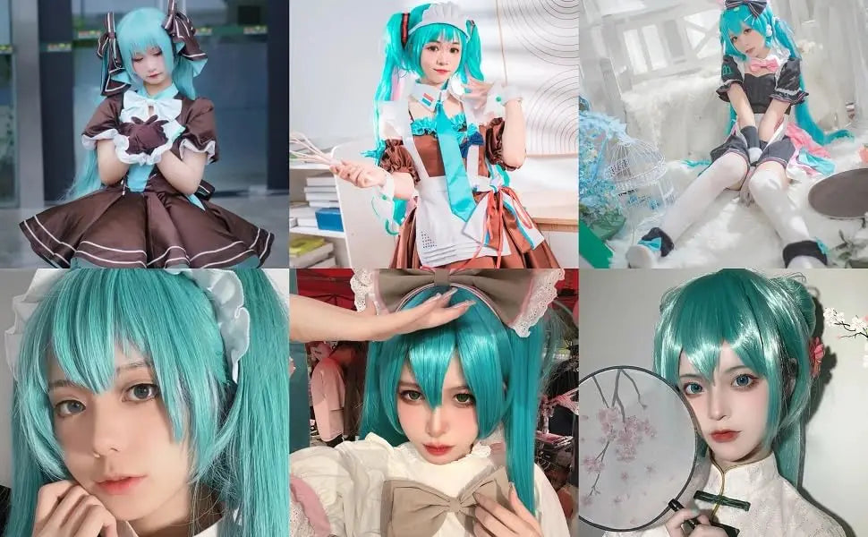Long Green Double Ponytail Cosplay Wig for Anime Character Costumes