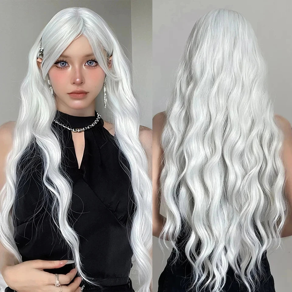 Long Straight Synthetic Wig with Bangs for Cosplay and Parties
