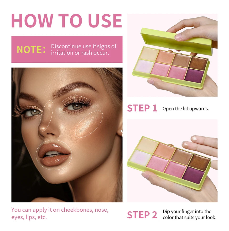 8-Color Cream Blush and Contouring Makeup Palette for Flawless Skin - 39