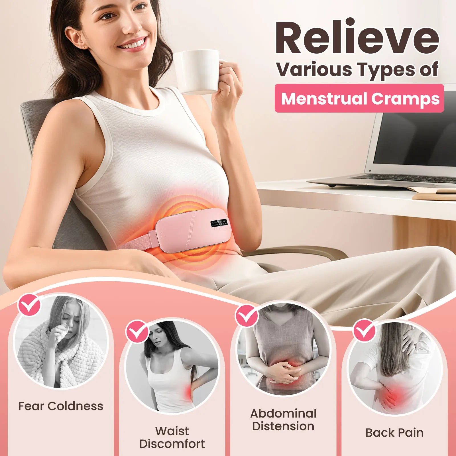 Portable Cordless Heating Pad with Vibration Massage for Period Cramps - 17