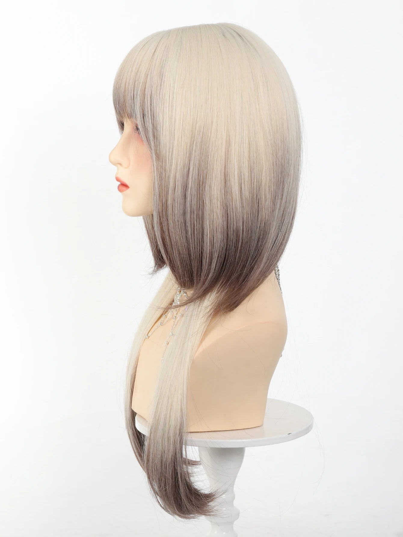 Ombre Blonde and Brown Long Straight Cosplay Wig with Bangs - 11