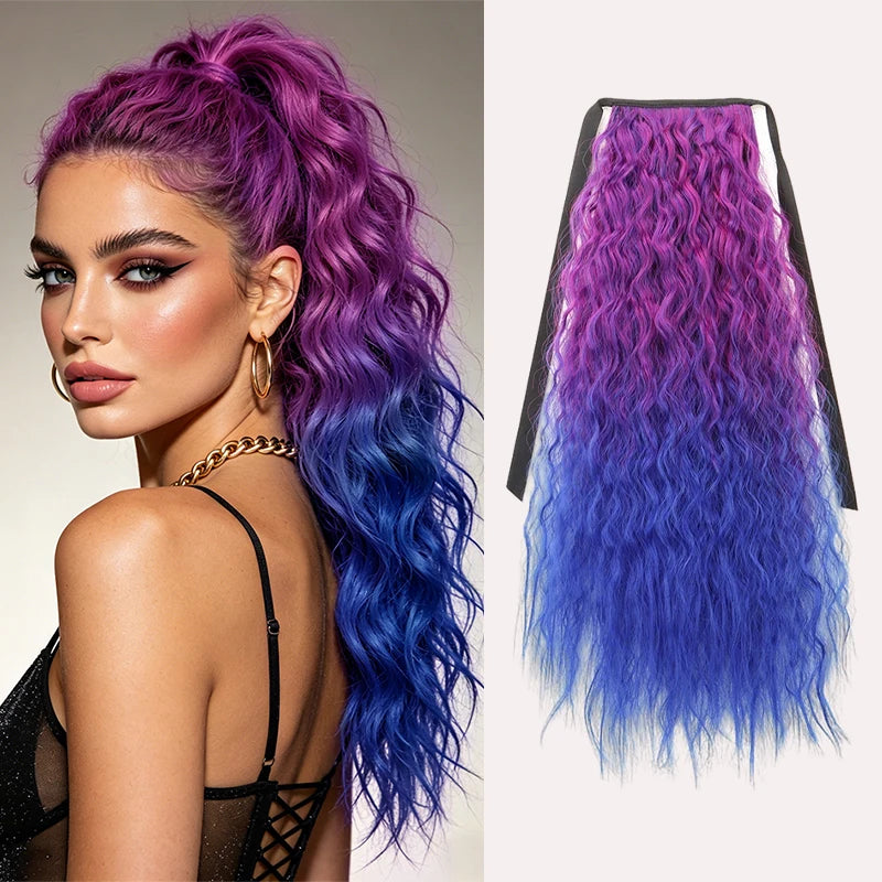 22-Inch Curly Rainbow Wrap-Around Ponytail Hair Extension - 15
