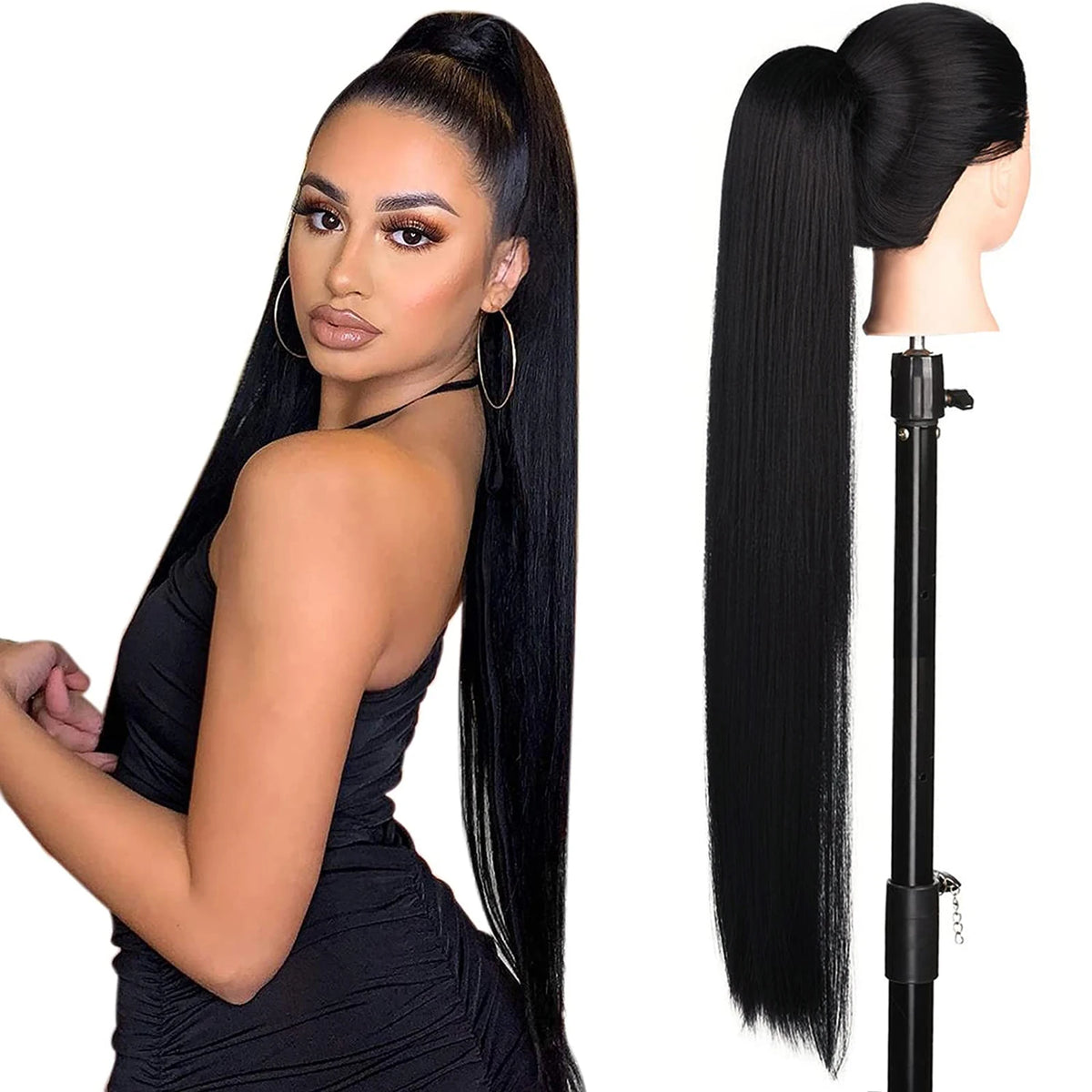 36 Inch Long Kinky Straight Drawstring Ponytail Extension for Women