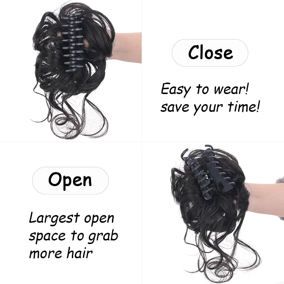 Messy Curly Claw Clip Hair Bun Extension
