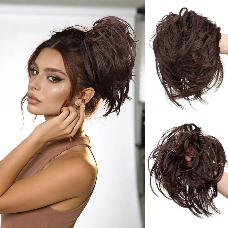 Messy Curly Hair Bun Extension Scrunchie for Quick Elegant Hairstyles - 14