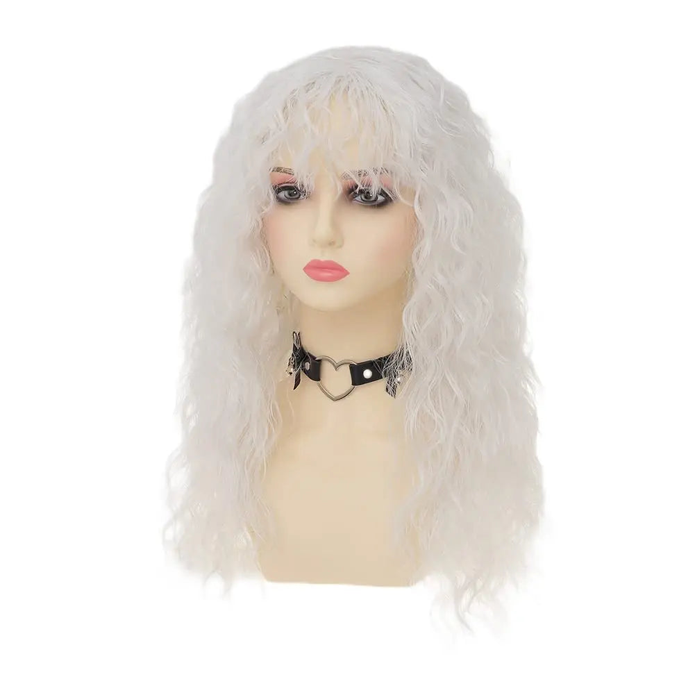 White Curly Wavy Costume Wig with Bangs for Cosplay and Halloween - 3