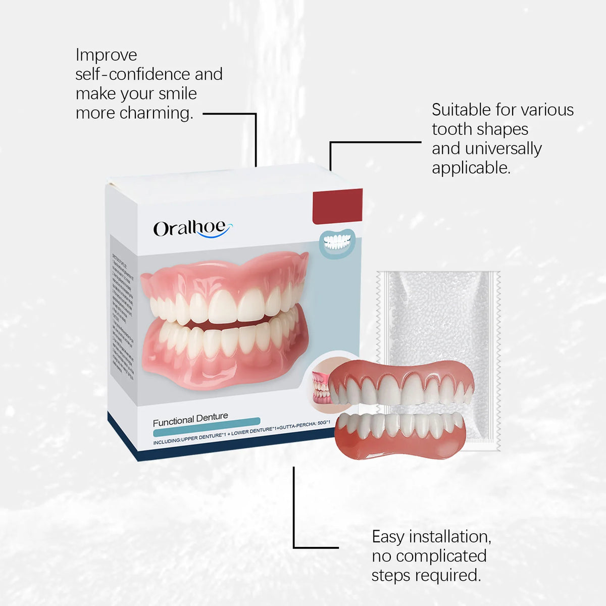 Soft Silicone Denture Kit for Tooth Gap Repair and Natural Smile Restoration