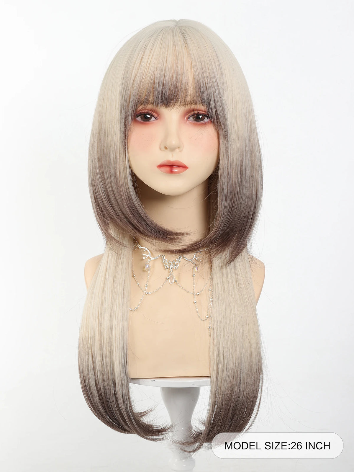 Ombre Blonde and Brown Long Straight Cosplay Wig with Bangs