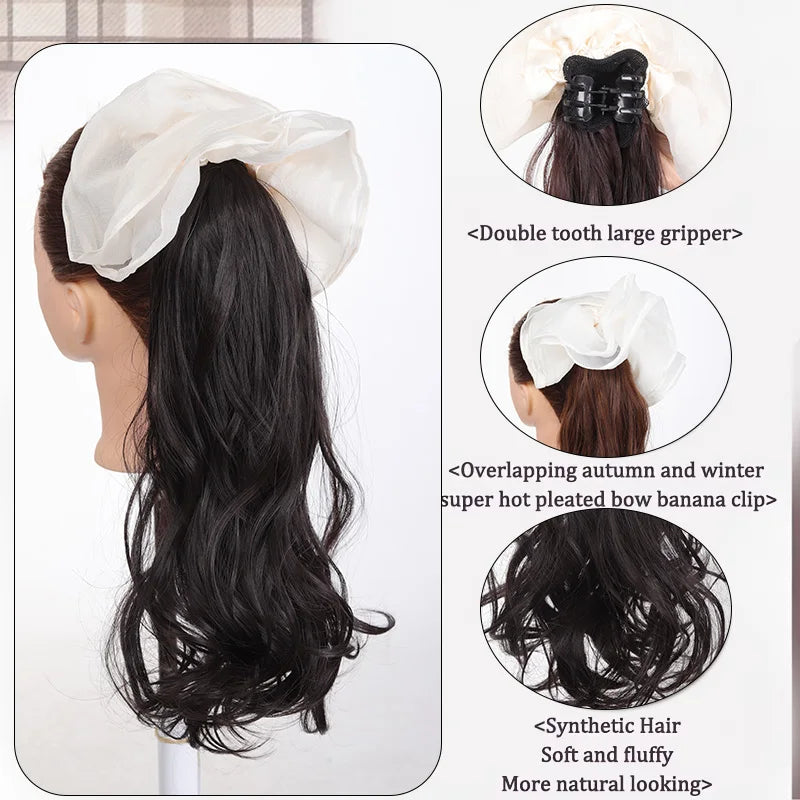Wavy Ponytail Hair Extension with Elegant Bow Claw Clip