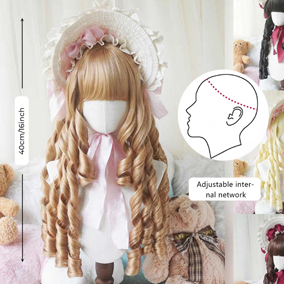 Long Curly Wavy Lolita Cosplay Wig with Bangs for Parties and Events